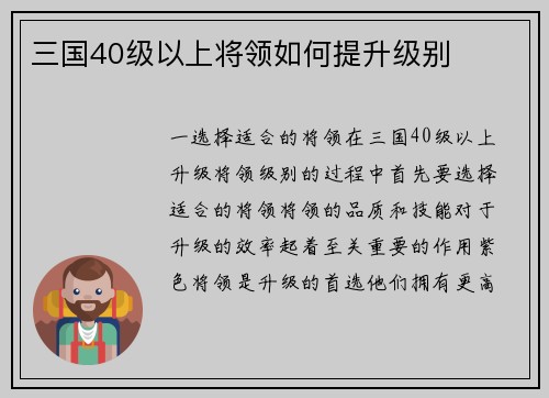 三国40级以上将领如何提升级别